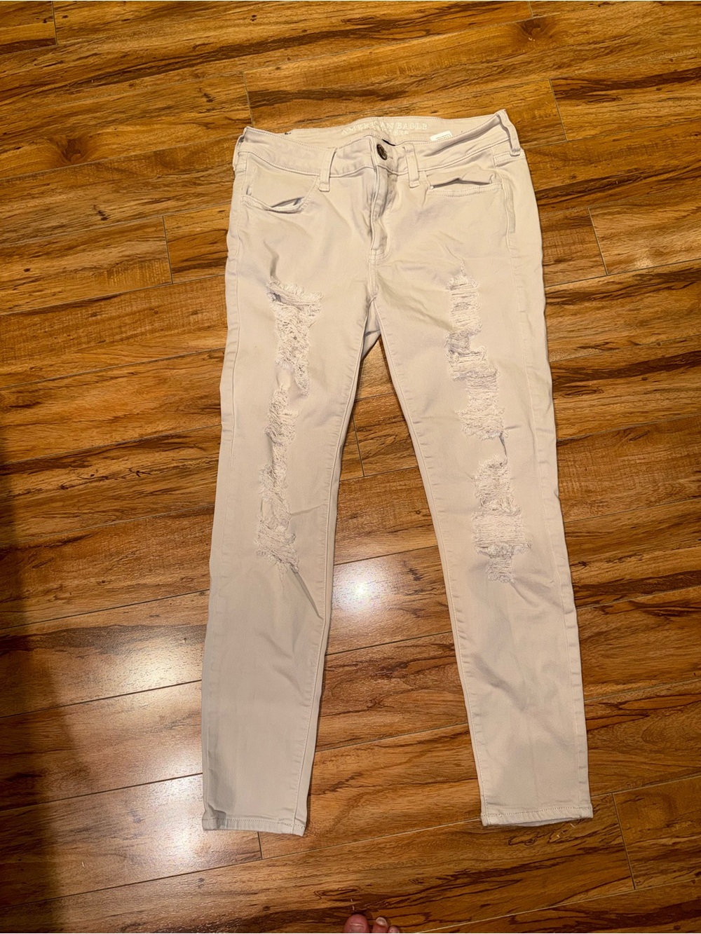 American Eagle Outfitters Light Beige Distressed Jeggings